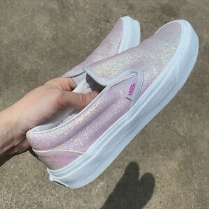 White sparkly vans change color in sunlight to pink